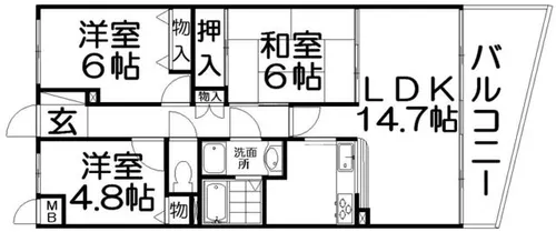 藤和ライブタウン枚方公園【4階】の間取り