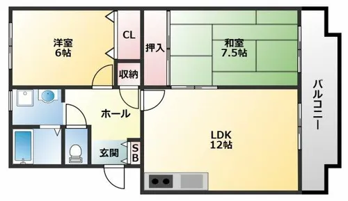 サンハイツ高安【1階】の間取り