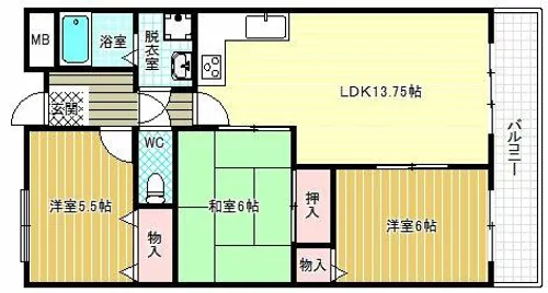 アルシモンテ滝谷【6階】の間取り