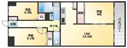 朝日プラザキャストラン東大阪【11階】の間取り