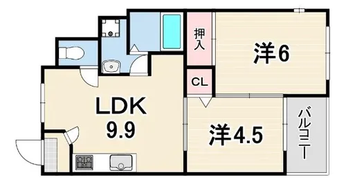 芦屋第一コーポラス【3階】の間取り