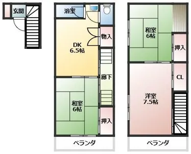 兵庫県尼崎市南武庫之荘1丁目【テラスハウス】の間取り