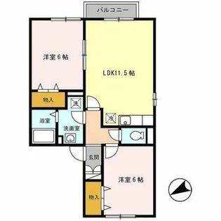 ラフィーネ二ツ屋【1階】の間取り