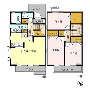 愛知県名古屋市千種区園山町2丁目【テラスハウス】の間取り