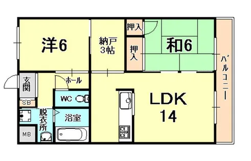 レインボー甲東【3階】の間取り