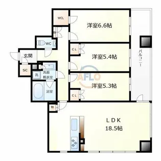 クレヴィアタワー御堂筋本町【15階】の間取り