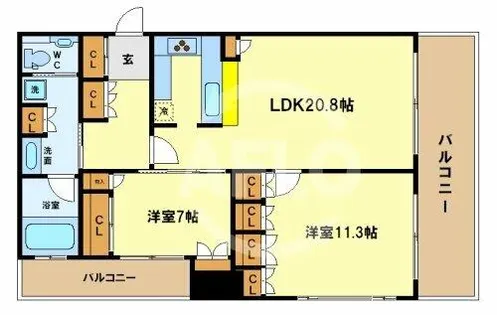リーガルタワー大阪【16階】の間取り