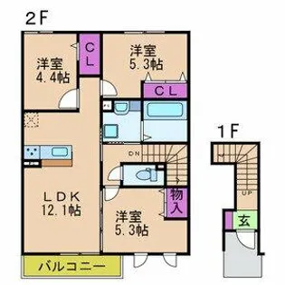サン・ラフィーエ上小阪B棟【2階】の間取り