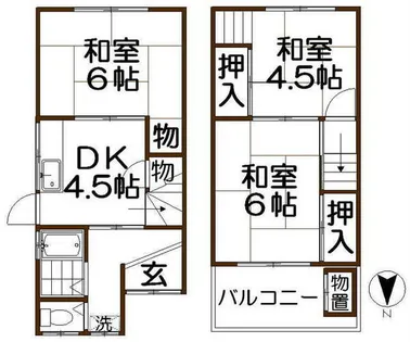 大阪府寝屋川市日新町【テラスハウス】の間取り