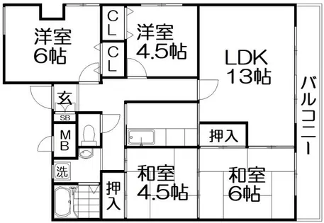 宮之阪ハイツ弐番館【13階】の間取り
