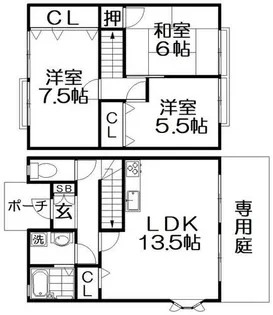 サンビレッジ桜丘【B102号室】の間取り