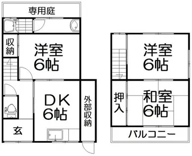 大阪府枚方市楠葉野田1丁目【テラスハウス】の間取り