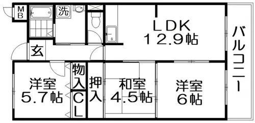 香里ヶ丘Ⅱ番館【3階】の間取り
