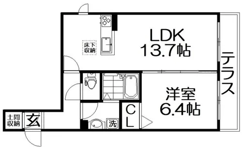 プロヌーブ楠葉朝日【1階】の間取り