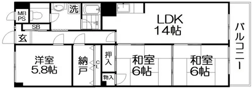 ライオンズマンション枚方【2階】の間取り