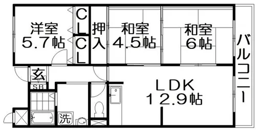 香里ヶ丘1番館【4階】の間取り
