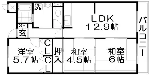 香里ヶ丘1番館【5階】の間取り