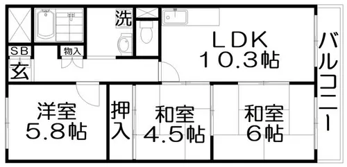 香里ヶ丘2番館【4階】の間取り