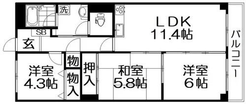 メゾン枚方リバーサイド【3階】の間取り