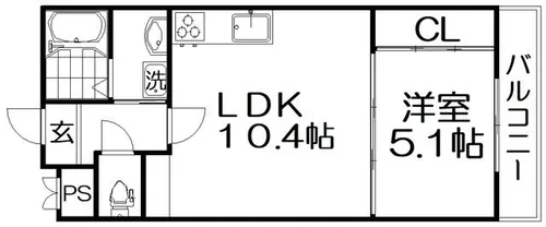 テレザート東船橋【2B号室】の間取り