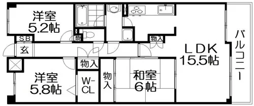 オークヒルズ香里三番館【6階】の間取り
