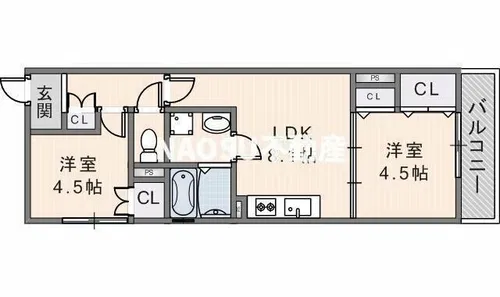 クリエオーレ瓜生堂【302号室】の間取り