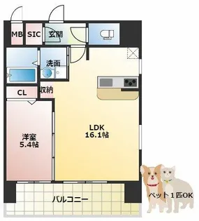 1LDKの間取り画像