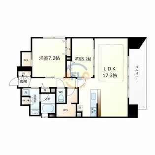 レジュールアッシュ谷町四丁目グランクラス【13階】の間取り