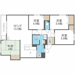 エメラルドグリーン宮の沢【2階】の間取り