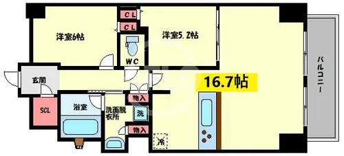 プレサンス心斎橋レヨン【6階】の間取り