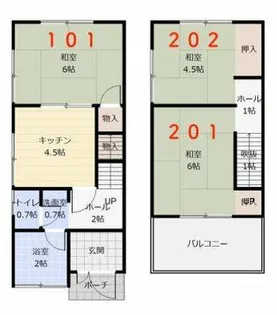 大阪府堺市西区浜寺諏訪森町西4丁【テラスハウス】の間取り