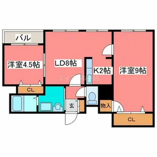 レジデンス月寒【406号室】の間取り