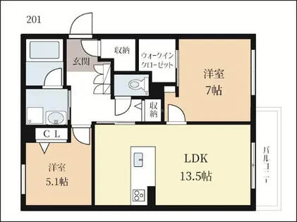 グランドルフ【201号室】の間取り