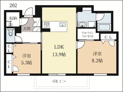 グランドルフ【202号室】の間取り