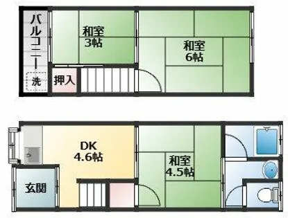 大阪府松原市高見の里6丁目【テラスハウス】の間取り