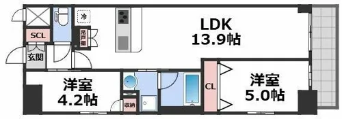 スプランディッド上本町WESTⅡ【4階】の間取り