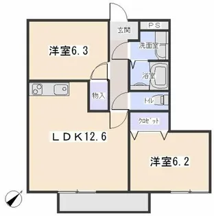 ヴィラ家奈B【202号室】の間取り