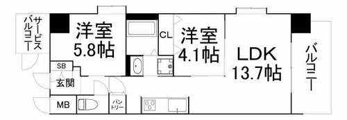 スプランディッド福島WEST【707号室】の間取り