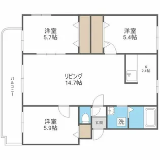 パークハイツH【401号室】の間取り