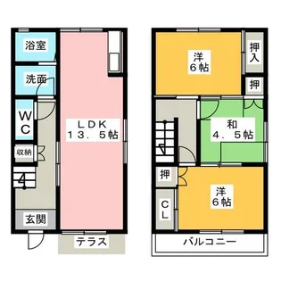 愛知県一宮市大赤見字下河原【テラスハウス】の間取り