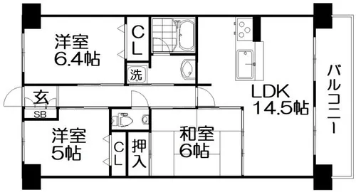 ライオンズマンション枚方ガーデンヒルズ【5階】の間取り
