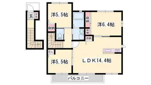 アパーゼ英賀 ボヌール英賀A【2階】の間取り