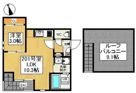 GRANDTICオードリーⅡ【201号室】の間取り