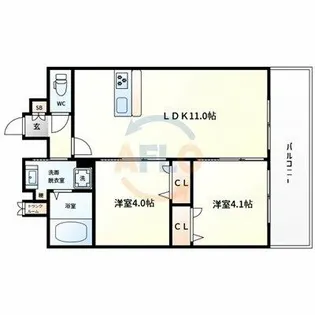 プレサンス難波デヴァンテ【13階】の間取り