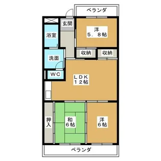 第5グランドハイツ服部【3階】の間取り