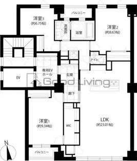 The GoldmanCastle SAKURAZAKA FOREST【3階】の間取り