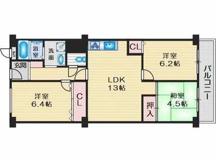 春日丘グリーンハイツB棟【6階】の間取り