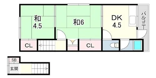 西舞子荘北棟【2階】の間取り
