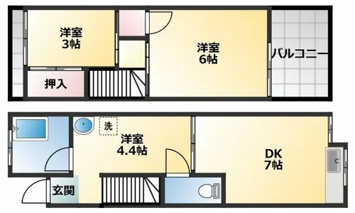 大阪府泉大津市森町1丁目【テラスハウス】の間取り