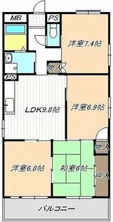 グランデ松蔭【00402号室】の間取り